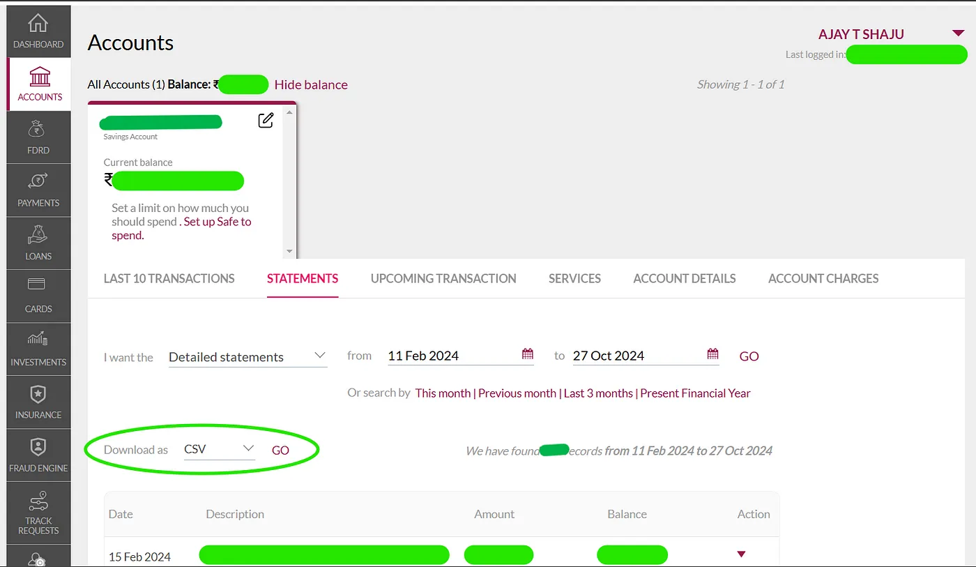 Axis Bank Internet Banking Interface